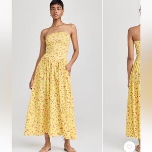 NWT RESA Mackenzie Midi Strapless Dress in Honey Yellow Floral